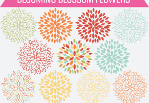 Blooming Blossoms Dahlia Flower Floral Vector Clip Art Set