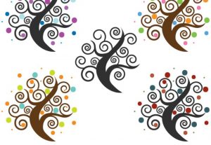 Colorful Abstract Swirl Trees Clip Art Set