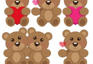 Romantic Valentine’s Day Teddy Bears Vector Clip Art Set