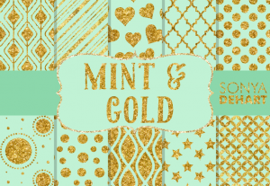 Mint Green And Gold Glitter Foil Pattern Pack