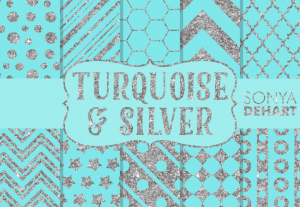 Turquoise And Silver Foil Glitter Pattern Paper Pack