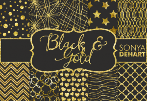 Black And Gold Foil Abstract Geometric Digital Pattern Pack
