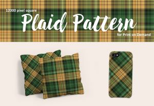 Green and Gold Plaid Pattern – Large Format for Print on Demand